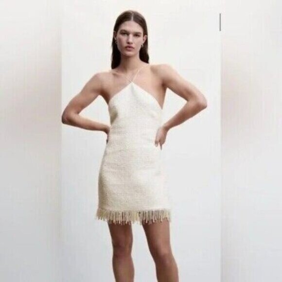 Jason Wu Textured Pearl Fringe Halter Dress - Picture 1 of 9